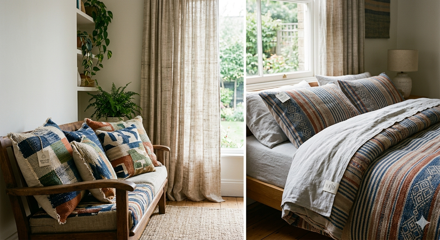 Recycled Textile Cushions, Curtains & Bed Sheets