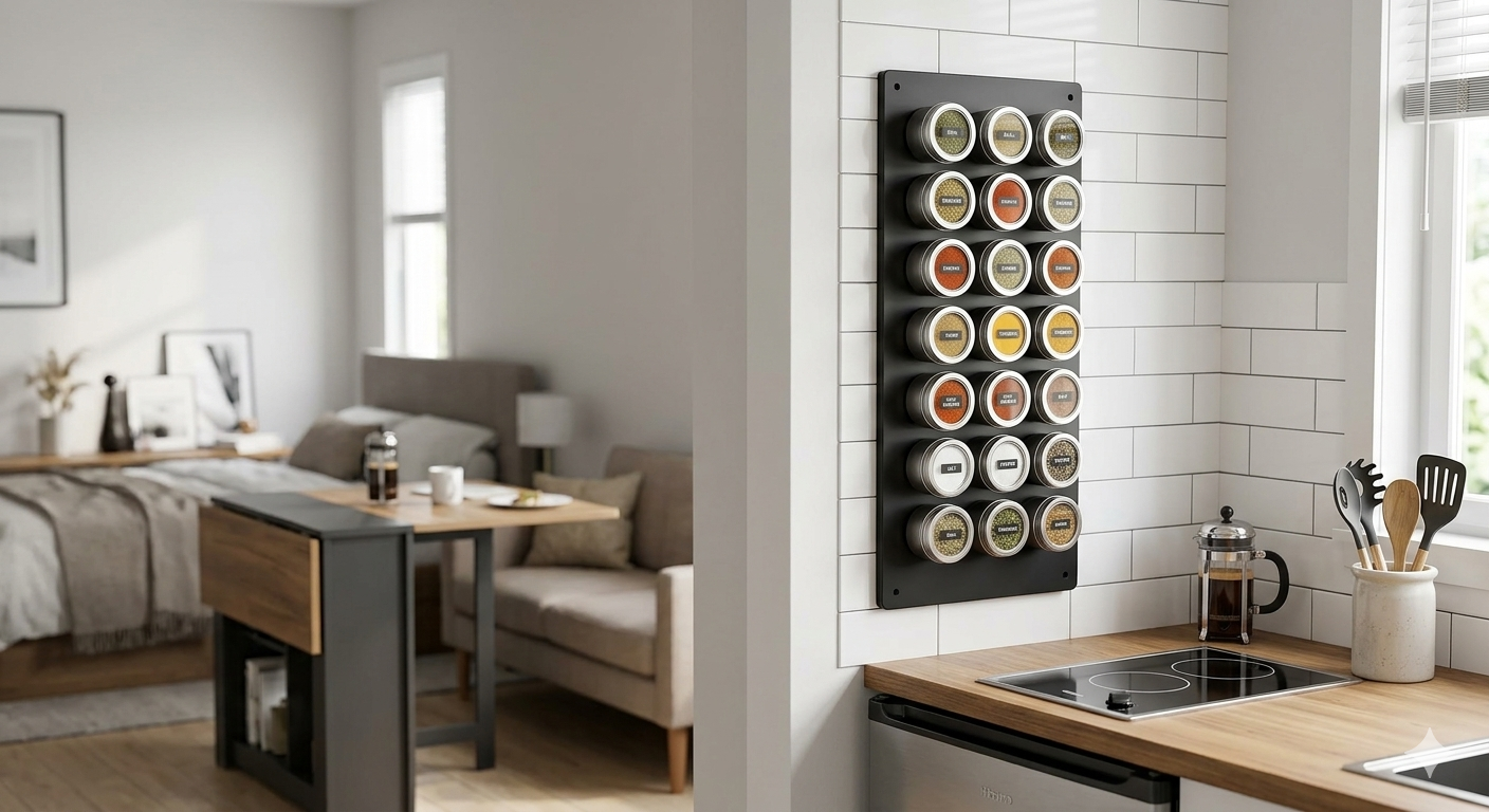 Vertical Magnetic Spice Racks for Studio Apartments